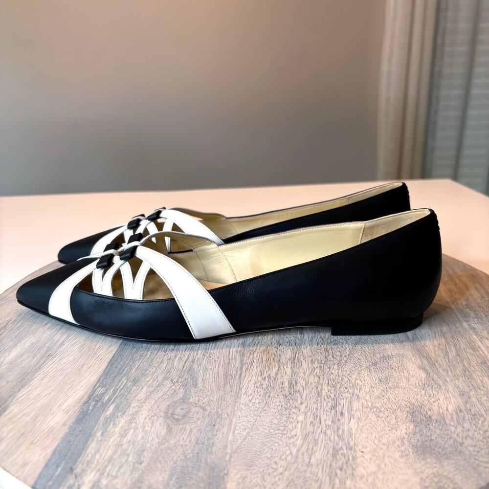 Sarah Flint Kim Black White Pointed Toe Ballet Flats Leather Shoes EU 41 US 11 - Picture 2 of 11
